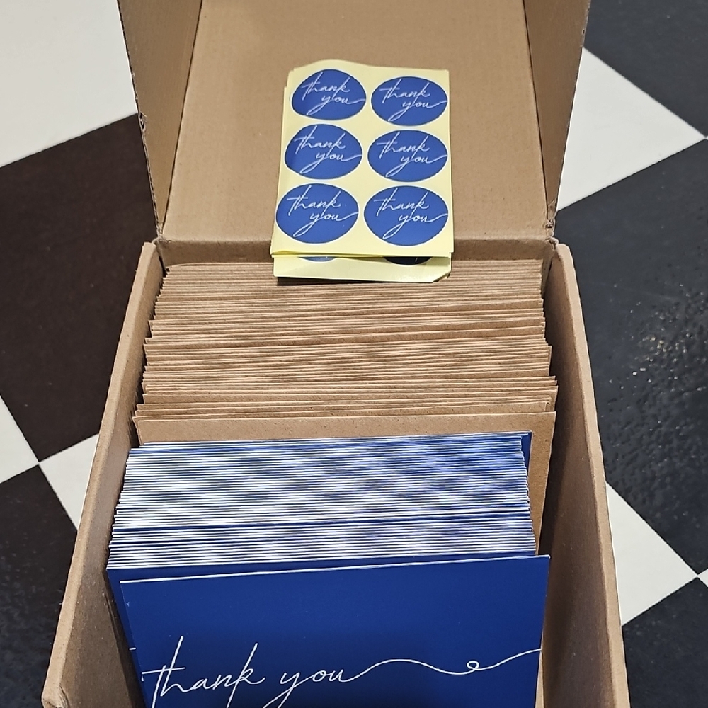 New Set Of 45 Blue Thank You Cards with Stickers Blank Graduation Wedding
